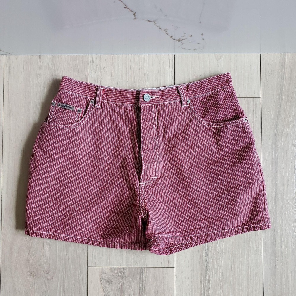Vintage Calvin Klein‎ Jeans Denim Shorts Juniors 11 Red Mom High Rise Summer